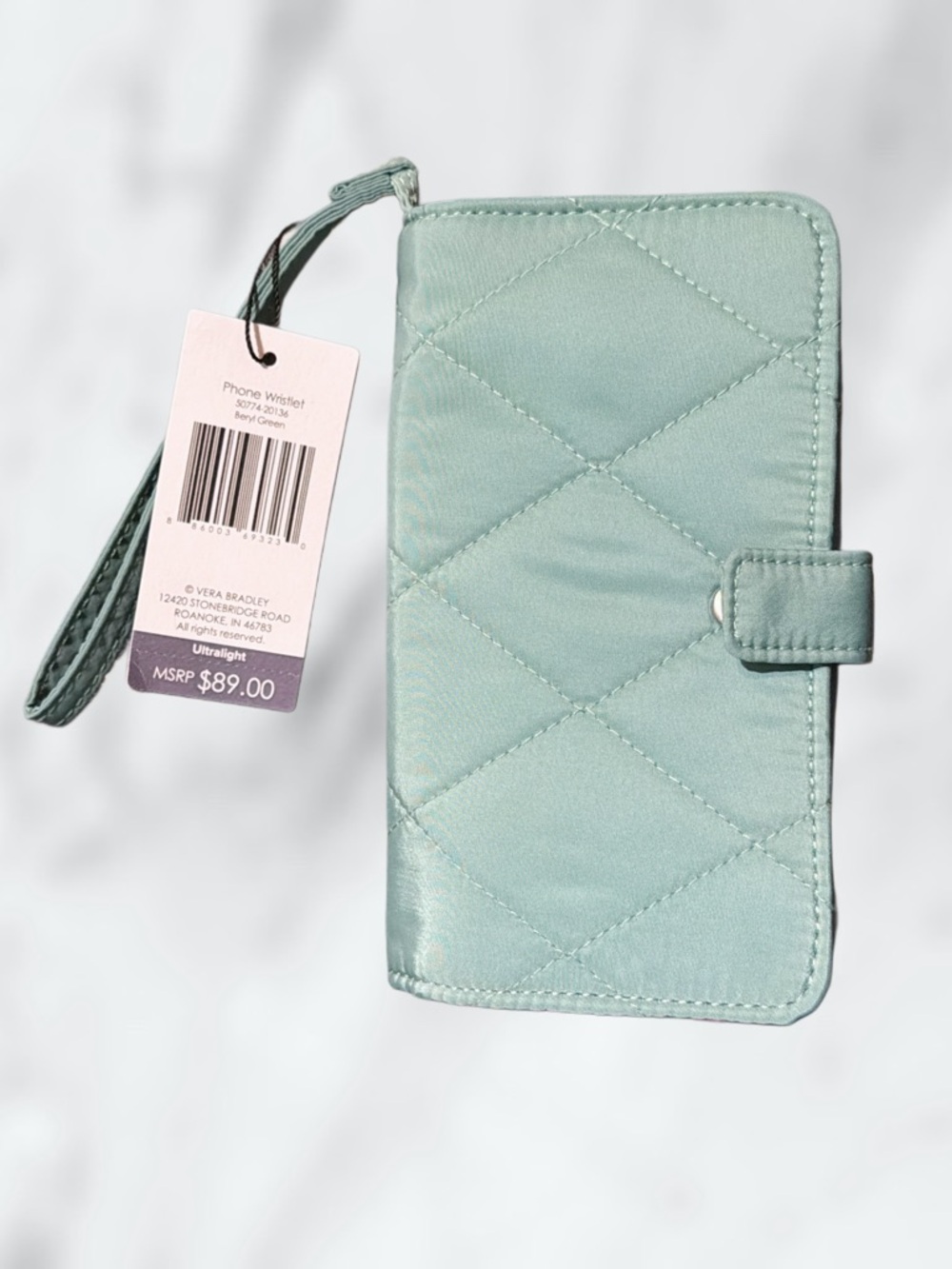 Vera Bradley Quilted Phone Wristlet in Beryl Green